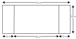 Rozměry hřiště 50x25 m, 10 m zóny